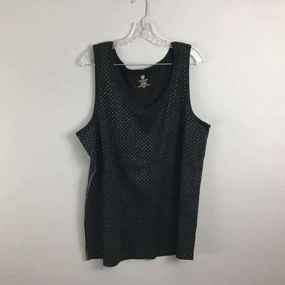 Women's Black Rib-Knit Silver Dots Scoop Neck Top - Picture 9 of 9